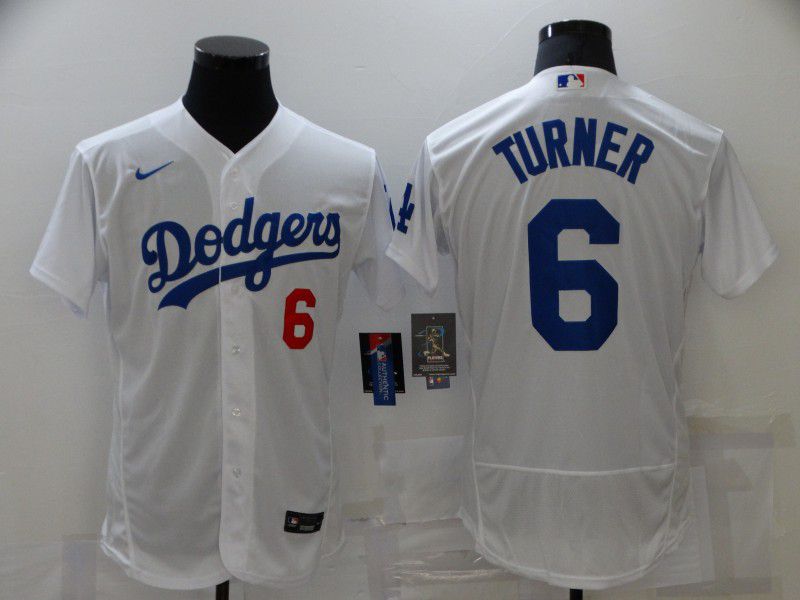 Men Los Angeles Dodgers 6 Turner White Elite Nike 2021 MLB Jersey